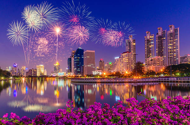 istock Firework over Benchakitti Park at twilight time in Bangkok, Thailand. 636360170