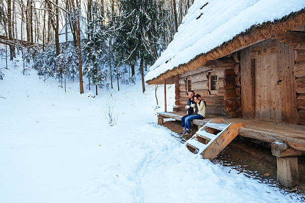istock Winter's cottage in a beautiful snow forest 636360988