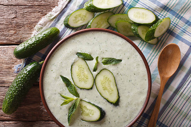 istock Soup of fresh cucumbers with yogurt closeup on the table 636367890