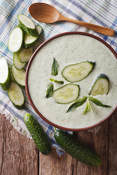 istock Soup of fresh cucumbers with yogurt closeup on the table 636368246