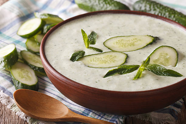 istock dietary cucumber soup with mint close-up in a bowl. horizontal 636368364