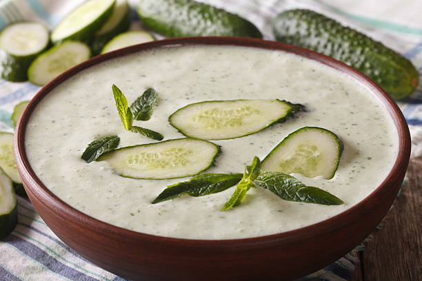 istock tasty cucumber cream soup with mint macro in a bowl 636368500