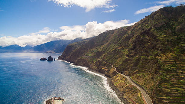 istock Coastal road with steep coast and beautiful blue ocean  sky 636370778