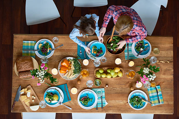 istock Served dining table for big family 636371074