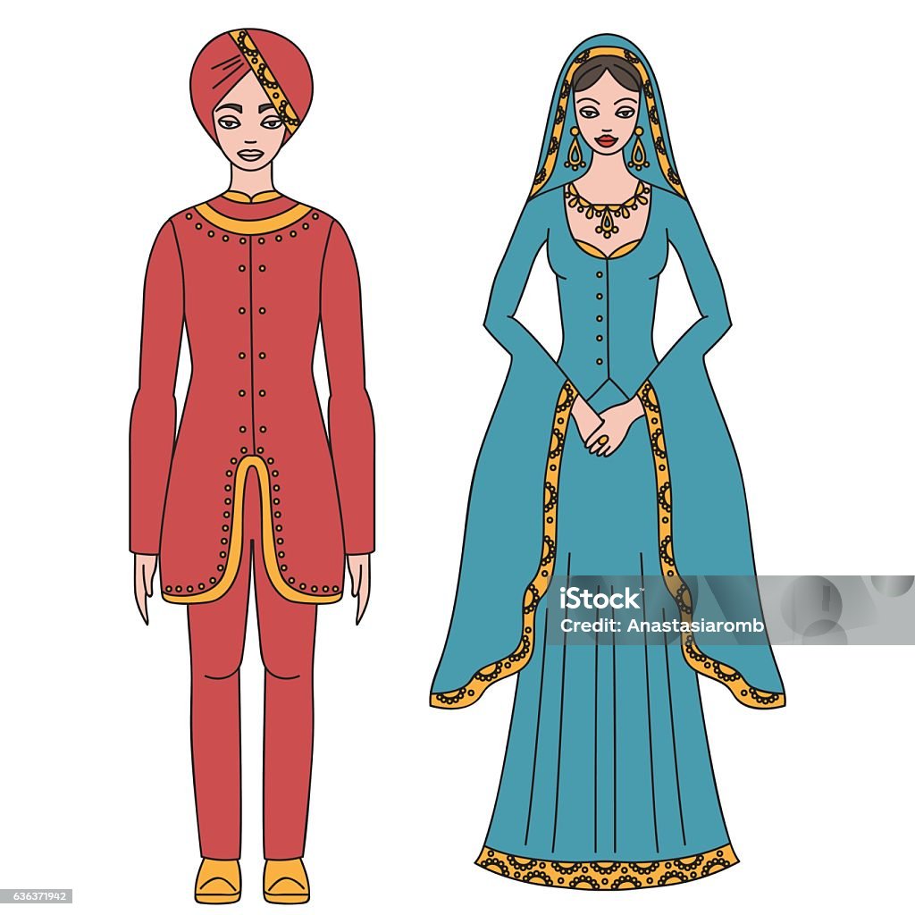 Traditional Turkish Clothing Man And Woman Sultan Costume Isolated Stock  Illustration - Download Image Now - iStock