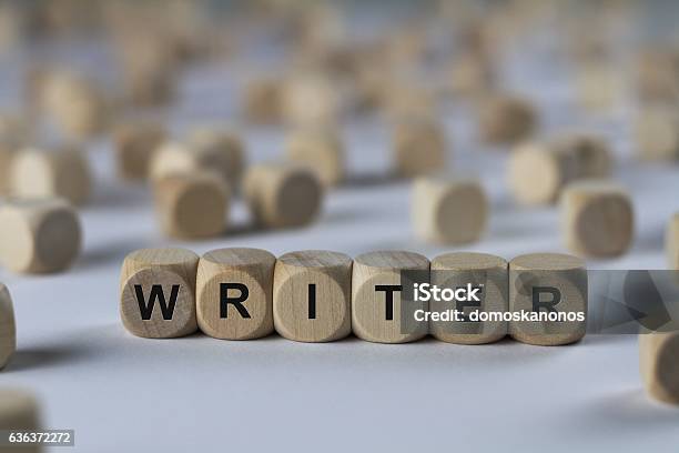 Writer Cube With Letters Sign With Wooden Cubes Stock Photo - Download Image Now - Scriptwriter, Author, Columnist
