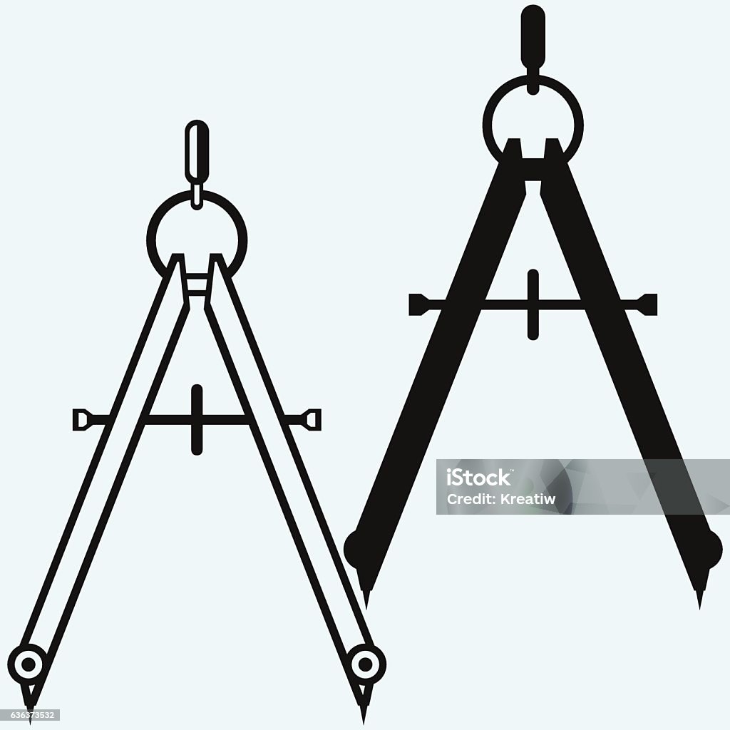 Compass. Tools for drawing Compass. Tools for drawing. Isolated on blue background. Vector silhouettes Drawing Compass stock vector