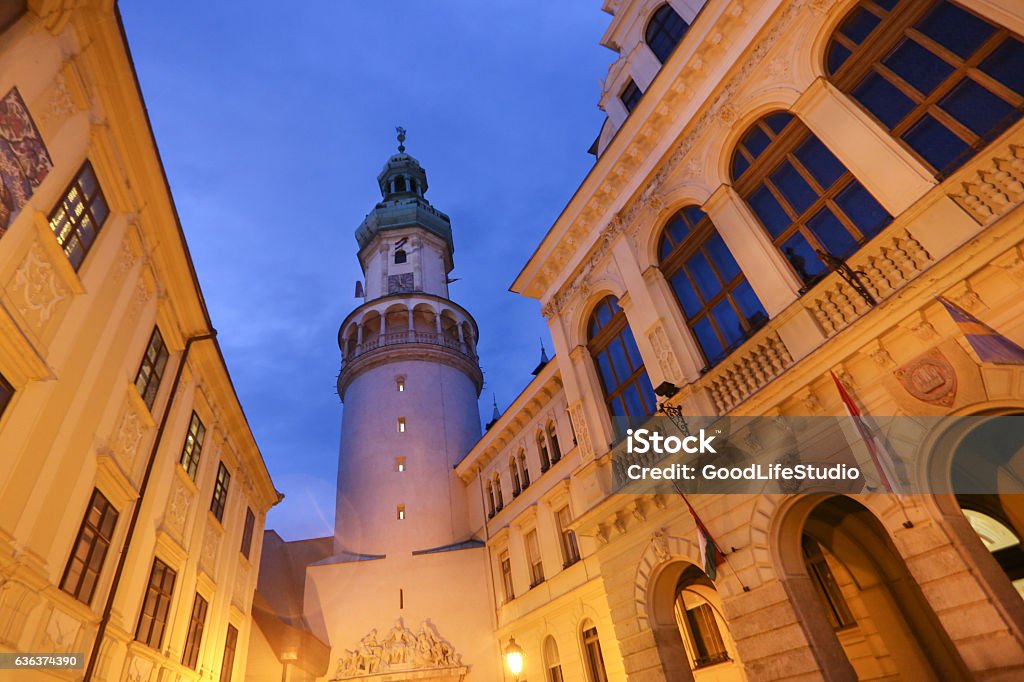 Firewatch Tower Sopron Firewatch Tower and city hall in Sopron, Hungary at night. Sopron Stock Photo