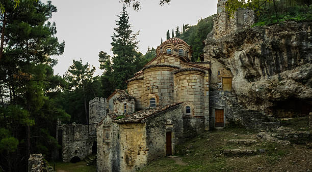 istock New bridge and old bridge with  small chapel at Karytaina 636378780