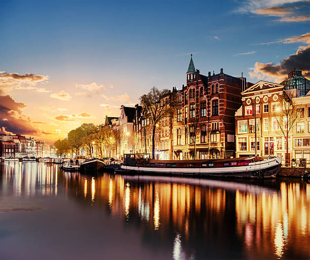 istock Beautiful night in Amsterdam. Night illumination 636379458