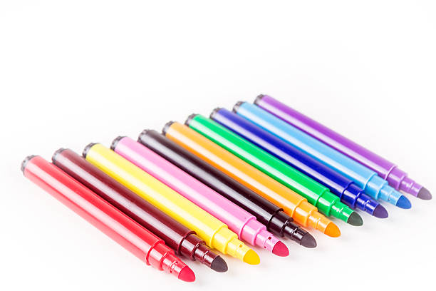 istock Rainbow colored pack of markers isolated on white background 636379576