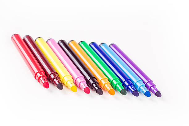 istock Rainbow colored pack of markers isolated on white background 636379588