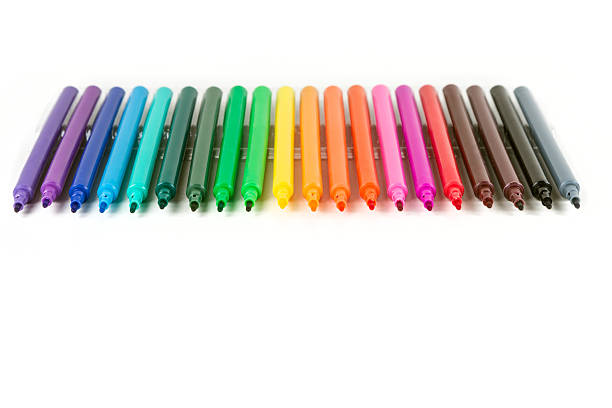 istock Rainbow colored pack of markers isolated on white background 636379764