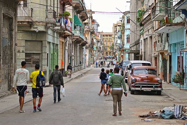 Havana, Cuba - January 19th, 2016: Street in the city center of Havana. Large part of the Havana city is neglected. We don't see these places on the official postcards.