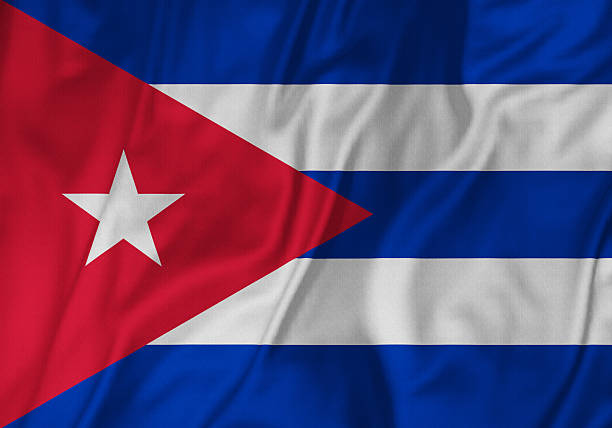 istock Closeup of Ruffled Cuba Flag, Cuba Flag Blowing in Wind 636384132