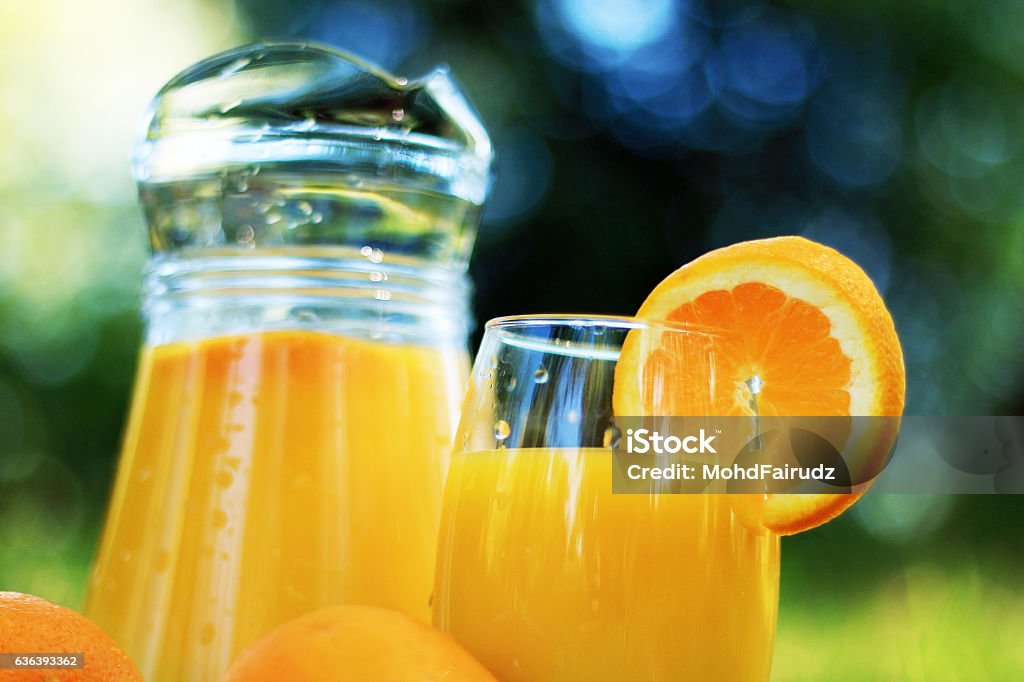 Orange juice with jug Close-up Stock Photo