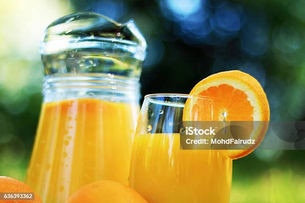 Orange Juice With Jug Stock Photo - Download Image Now - Close-up, Food, Freshness