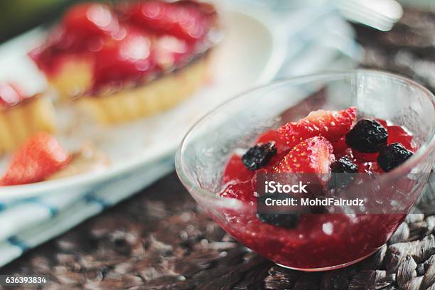 Stawberries With Jam In Bowel Stock Photo - Download Image Now - Backgrounds, Breakfast, Close-up