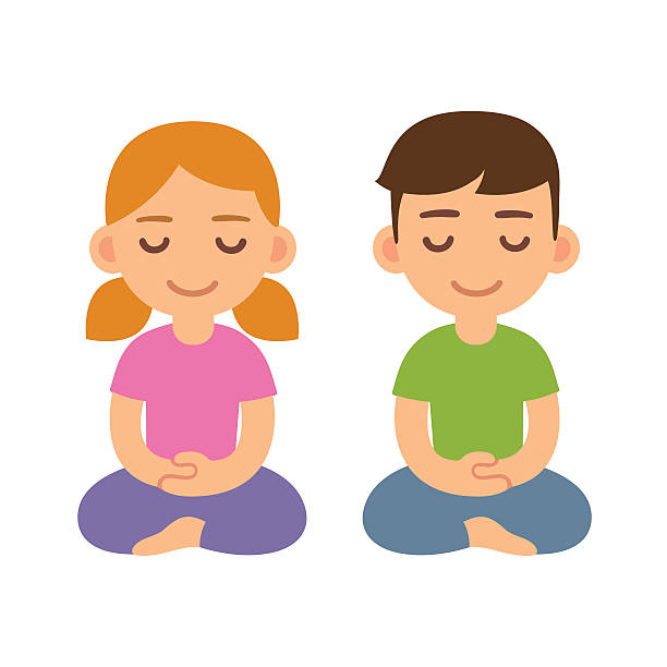 kreskówka medytująca dzieci - spirituality yoga zen like meditating stock illustrations