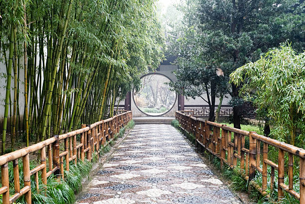 istock Round pathway in traditional Chinese garden 636407372