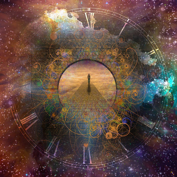 Time Fantasy Man in creation with time element eternity stock pictures, royalty-free photos & images