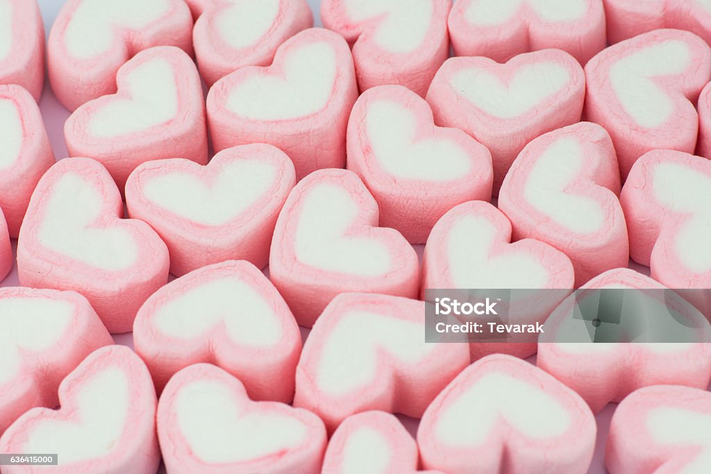 Pink Heart Shaped Marshmallows Background Stock Photo - Download Image Now  - Candy, Candy Heart, Celebration - iStock