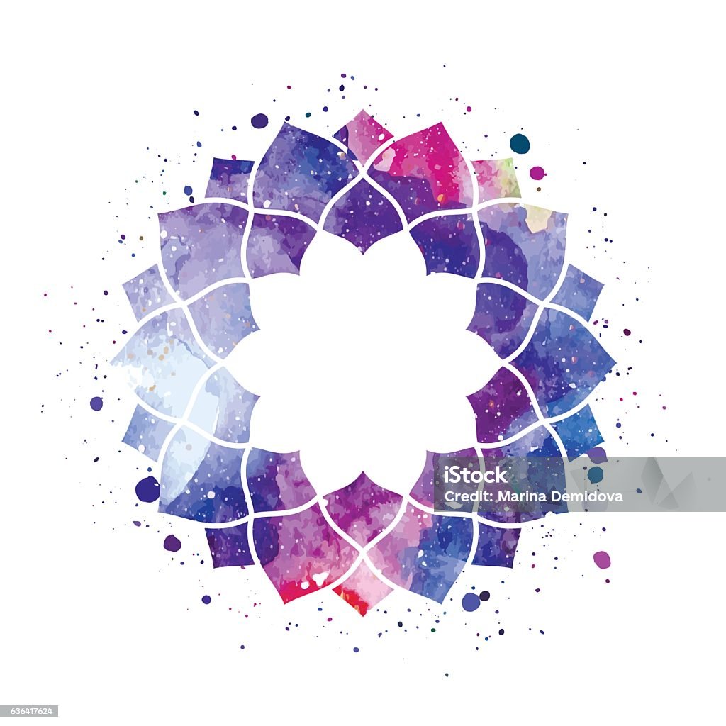 Watercolor geometric cosmic frame vector Geometric mandala flower frame. Watercolor texture and splash. Colorful blue, purple, pink colors. Cosmic space texture. Vector illustration edited Mandala stock vector