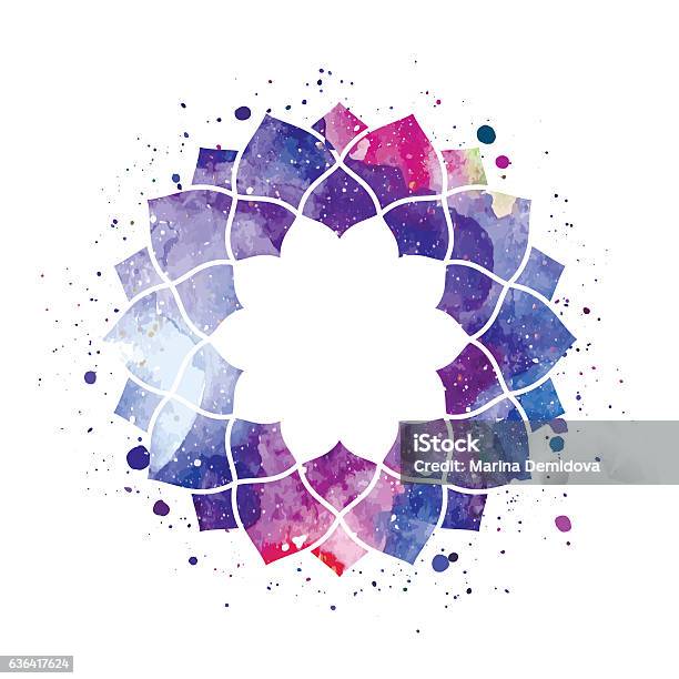 Watercolor Geometric Cosmic Frame Vector Stock Illustration - Download Image Now - Mandala, Culture of India, Lotus Water Lily