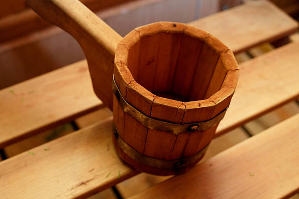istock Traditional equipment for Russian bath from wood 636418016
