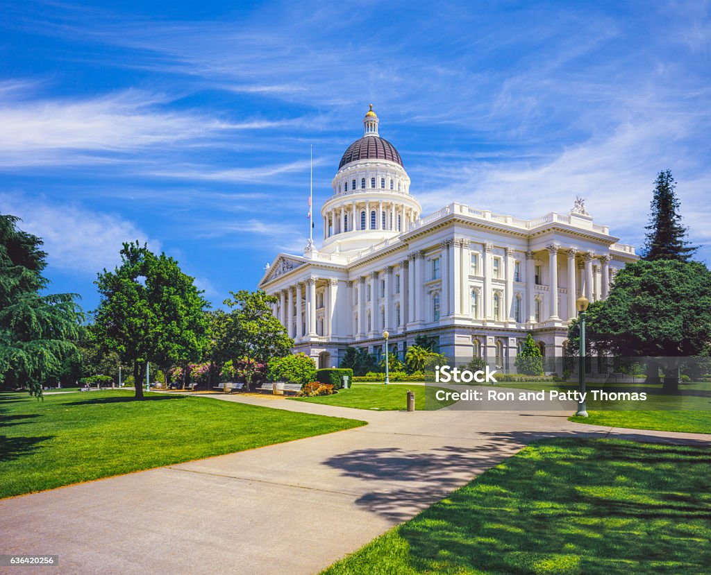 Historic California capitol building Sacramento,CA Historic California capitol building Sacramento,CA with lawn and walkway California Stock Photo
