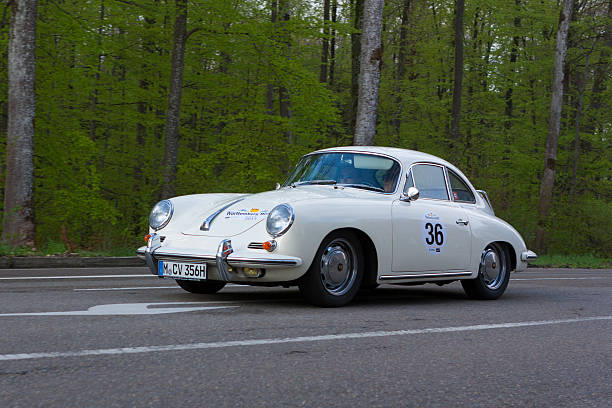 1965 Porsche 356 Coupe at the Wurttemberg Historic Rallye Heidenheim, Germany - May 4, 2013: Dr. Thomas Strieder and Thomas Heinze in their 1965 Porsche 356 Coupe at the ADAC Wurttemberg Historic Rallye 2013 on May 4, 2013 in Heidenheim, Germany. adac stock pictures, royalty-free photos & images