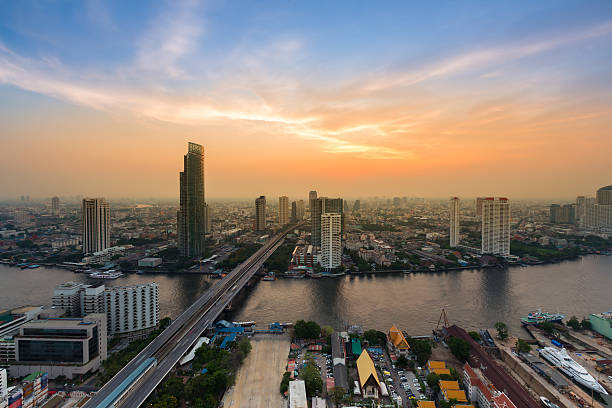istock Aerial view, Bangkok city river curved 636423660