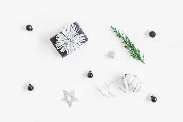 istock Gift, christmas decoration, cypress branches. Top view, flat lay 636423748