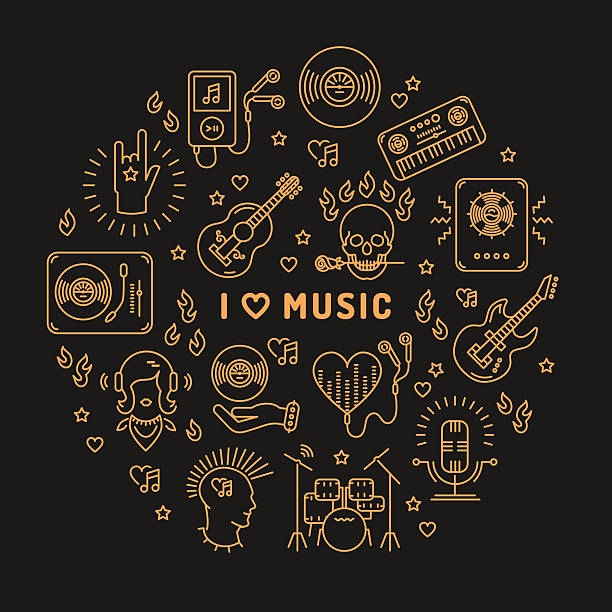 uwielbiam ikony sztuki linii muzycznej izolowane koło infografiki - sheet music musical note music pattern stock illustrations
