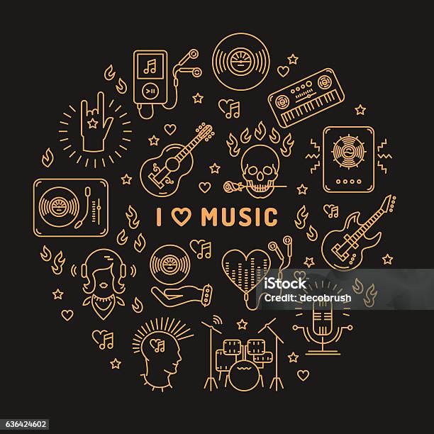 I Love Music Line Art Icons Isolated Circle Infographic Stock Illustration - Download Image Now