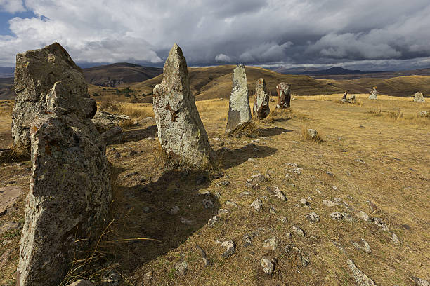 Armenian stone henge known also as Zorats Karer. Armenian stone henge known also as Zorats Karer or Karahunj. armenian stonehenge stock pictures, royalty-free photos & images