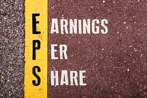 EARNINGS PER SHARE , words concept on Asphalt with Yellow Dividing Line.