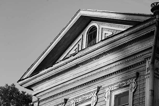 istock Fragment of old wooden house. 636432438