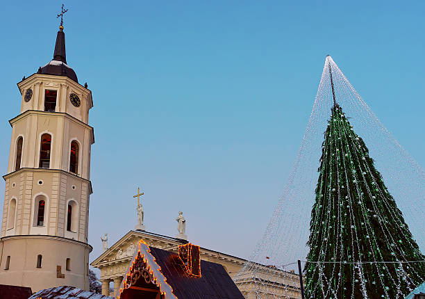 istock Christmas tree with decorations and Belfry at Cathedral Square 636436578