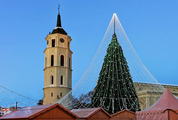 istock Christmas tree with decoration and Belfry at Cathedral Square 636436738