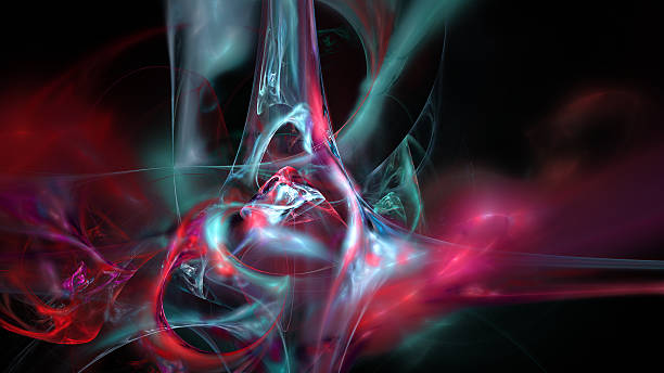 istock Green red curves and waves abstract background 636443484