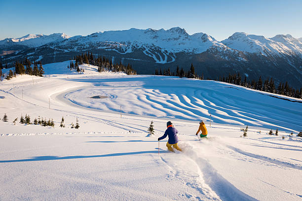 istock Couple skiing on a sunny powder day 636443732