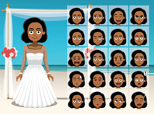 Woman Black Bride Cartoon Emotion faces Vector Illustration Cartoon Emoticons EPS10 File Format african bride and groom stock illustrations