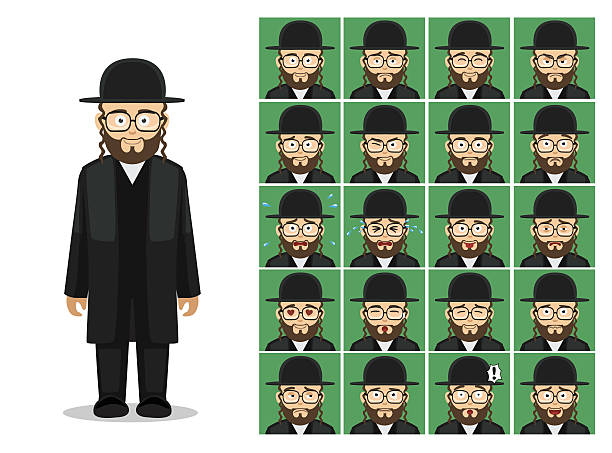 ilustrações, clipart, desenhos animados e ícones de religião judaísmo rabino emoção de desenho animado enfrenta ilustração vetorial - yarmulke