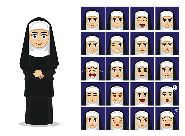 Religion Catholic Nun Cartoon Emotion Faces Vector Illustration Cartoon Emoticons EPS10 File Format nun catholicism sister praying stock illustrations