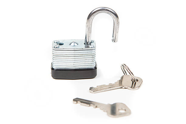 istock Padlock and keys isolated on white background 636444696