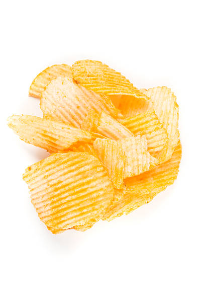 istock Cheddar sour cream chips isolated on white background 636447116