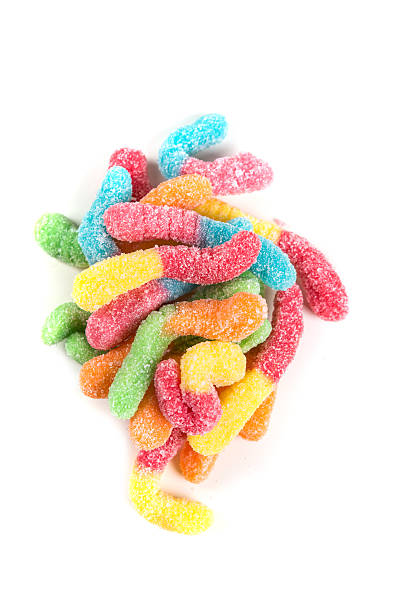 istock Sour gummy worms isolated on a white background 636447400
