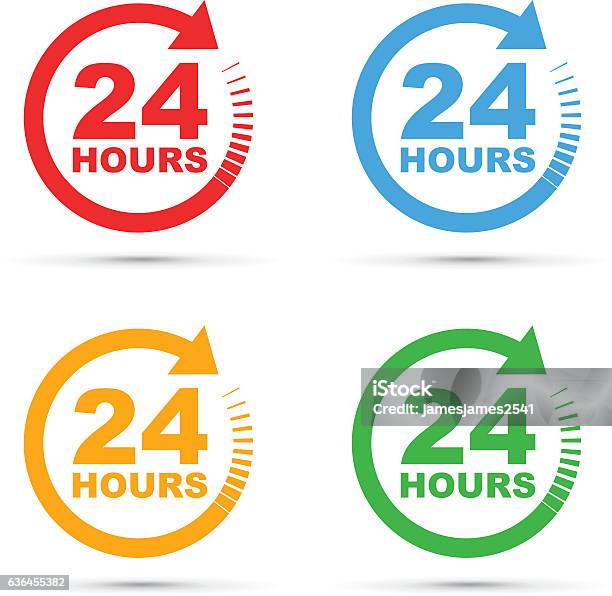 Twenty Four Hours Icon Set Stock Illustration - Download Image Now - 20-24 Years, Clock Face, Number 24