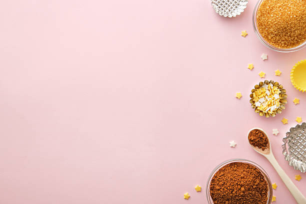 istock Dessert ingredients and utensils with pink copy space. Top view 636456380